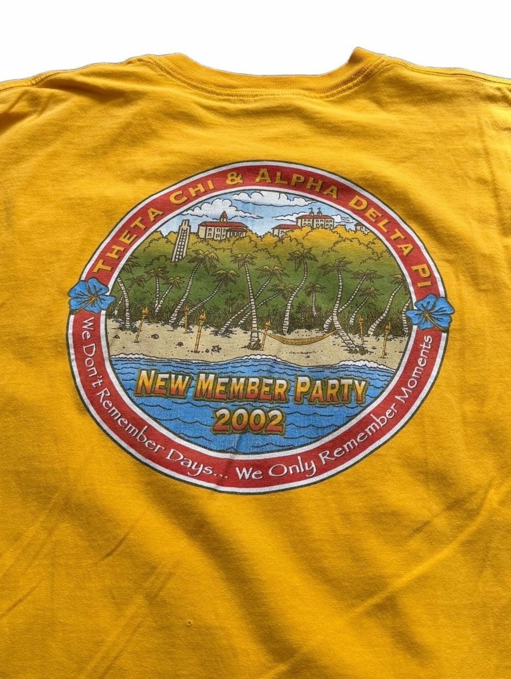 Vintage 2002 Gildan Theta Chi Alpha Delta Pi Party T-Shirt Gold XL